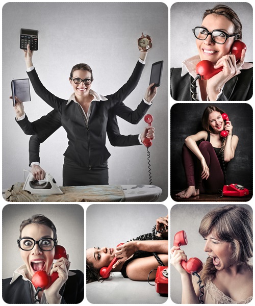 Angry woman at the phone - Stock Photo
