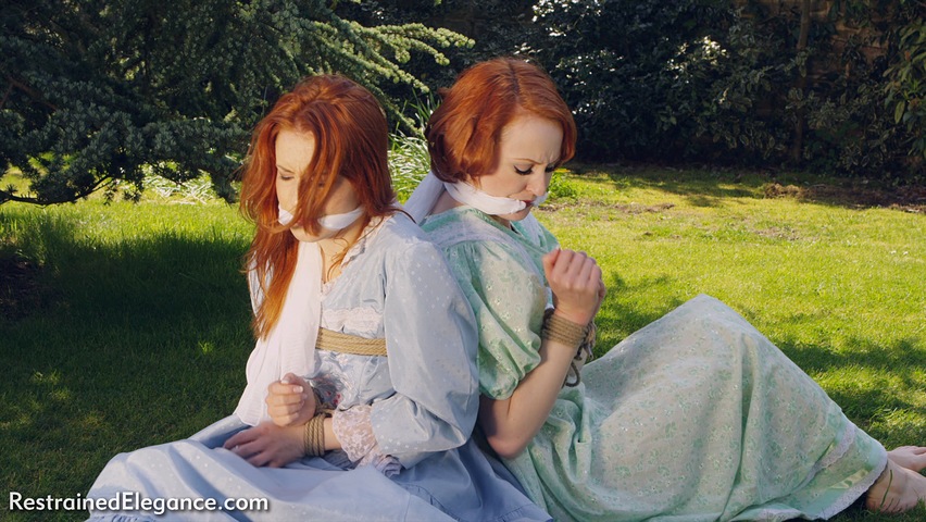 [RestrainedElegance.com] Unchaperoned in the Garden [25.01.2014 ., no nude, rope bondage, girlgirl, barefoot, gown, historical, cloth gag, outdoor, redhead, 1080p, SiteRip]
