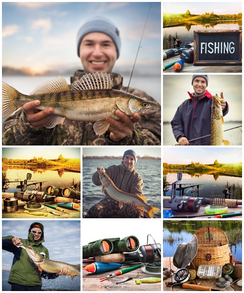 Angler with zander fishing trophy - Stock Photo