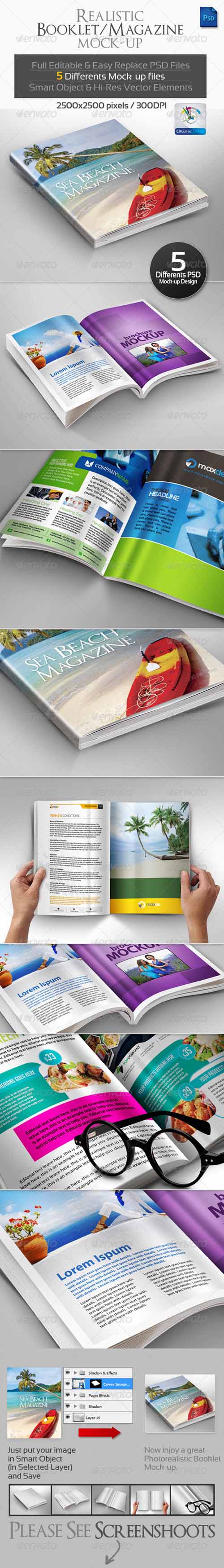 Realistic Booklet Magazine Mock-up Templates