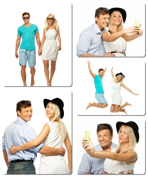 Beautiful smiling young couple making selfie - Stock Photo