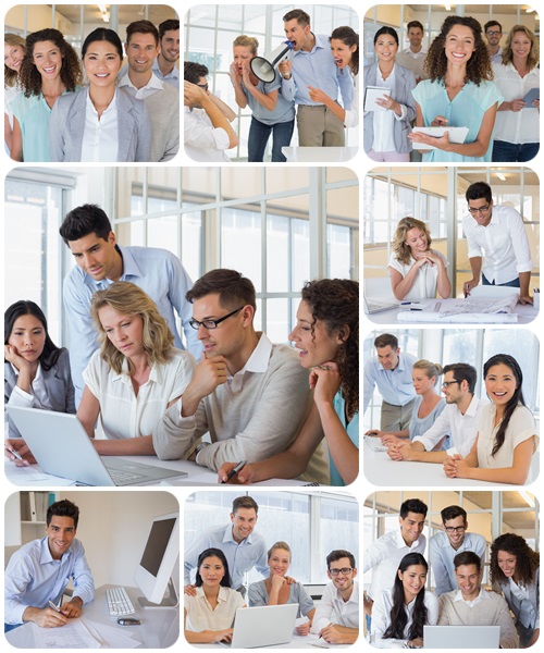Casual business team working in the office - Stock Photo