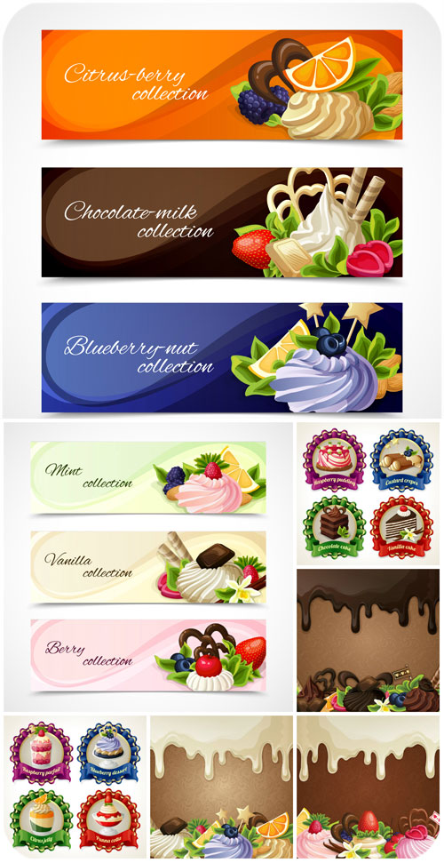    ,  / Labels and banners vector, cupcakes