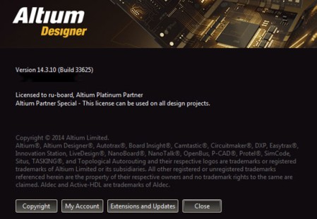 Altium Designer 14.3.10 Build 33548 (last change in distribution  05.06.2014)