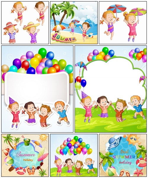 Kids playing at the summer - vector stock