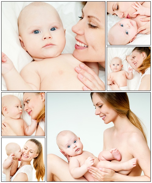 Happy mother with small baby - Stock Photo