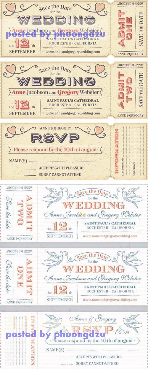 Wedding Invitation Tickets Vector 6