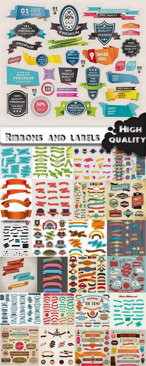 Different ribbons and labels design in vector by stock - 25 Eps