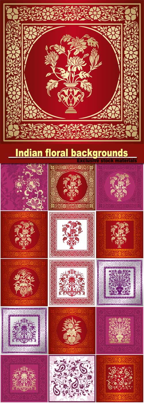 Indian floral backgrounds vector
