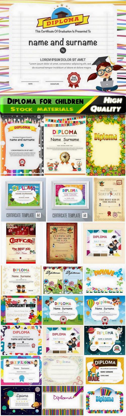 Greeting certificate and diploma for children and kids - 25 Eps